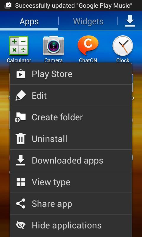 Customising Screens Older Versions Menu Button Switch view between apps and widgets Menu Options change
