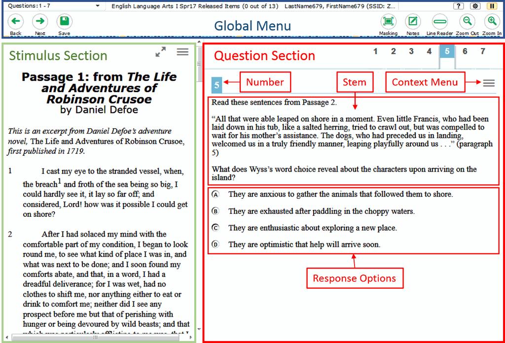 Understanding the Interim Teacher Item Previewer Section III. Understanding the Interim Teacher Item Previewer Figure 11 displays a sample test page.
