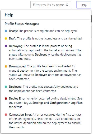 6 Configuration Management If you have a large number of profiles, you can find specific ones easily by typing the name of the profile in the Search field.