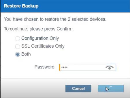 7 System Configuration 7. A dialog box appears showing you what files are contained in that backup. 8. Type your password that you used to create the backup. 9. Click the Restore button. 10.