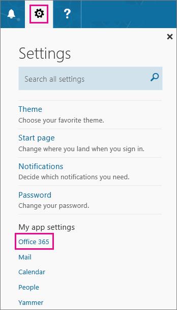 Go to Settings, Change theme 3. Choose the theme you want, and then choose Save. Changing your Settings 1. If you haven't already done so, sign in to Office 365 2.