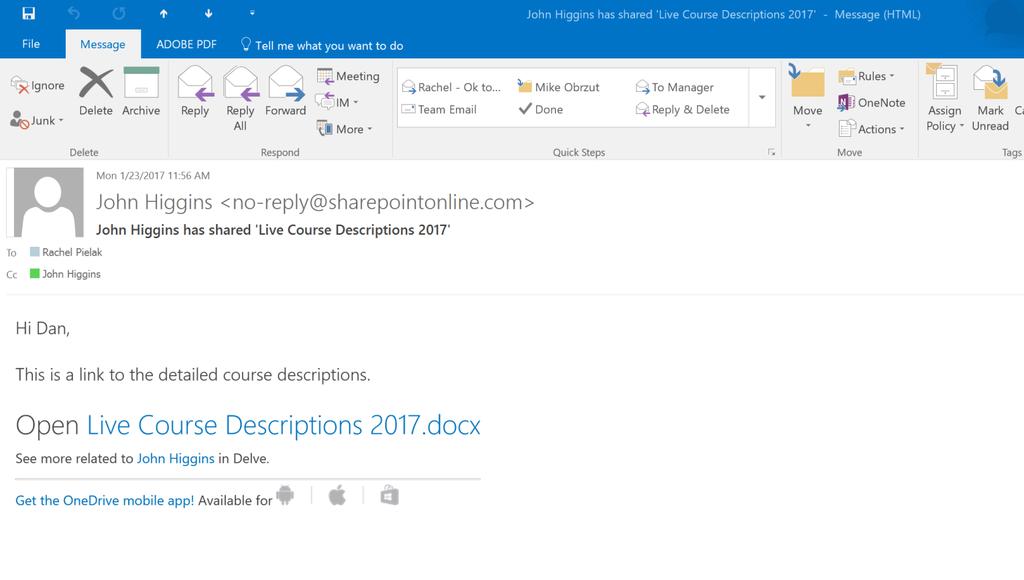 OneDrive File Sharing Invitation Email