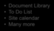 Document Library To Do List Site calendar Many more Create client /