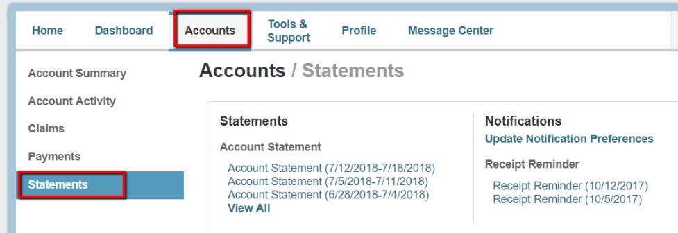 From the top menu tabs, click on Accounts from top menu then Account Summary from the