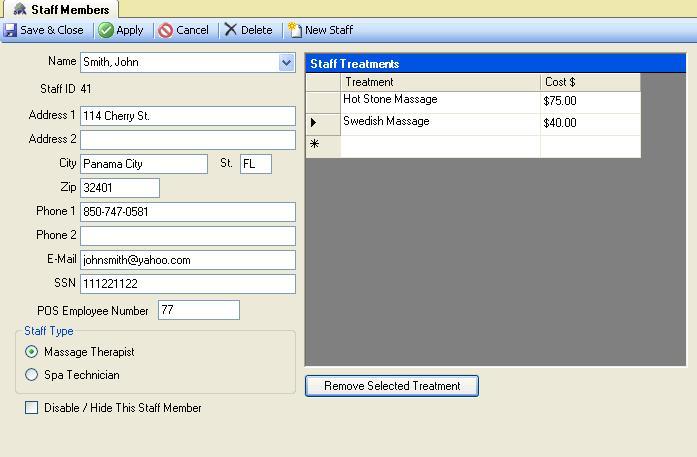 Staff Member Setup To access the Staff Member Setup box, click on the Setup drop down menu and click on Staff Members. If you are creating a new employee, click on the New Staff button.