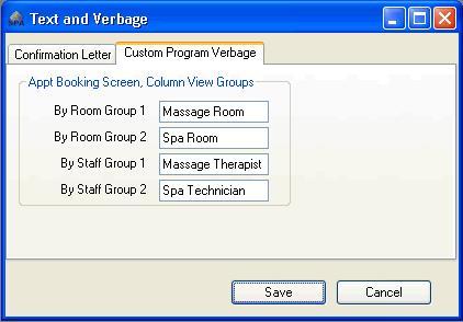 Custom Program Verbiage This tab is where you will set up Room and Staff Member types. To edit any of the group titles, click in the cell next to the description you wish to edit.