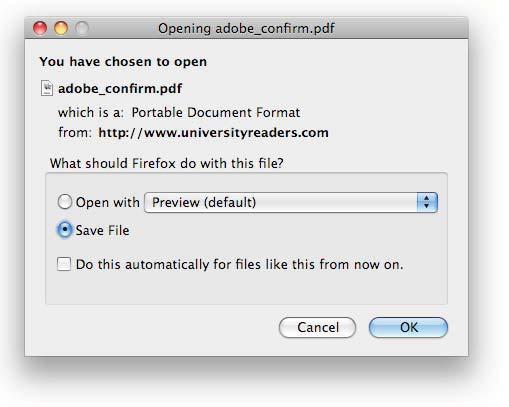 If your browser is Firefox: Download the confirmation PDF from http://www.universityreaders.com/pdf/adobe_confirm.