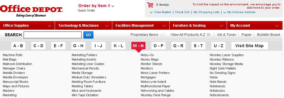 3 ORDER ENTRY SEARCH THE CATALOGUE You can search for products by keyword, Office Depot product code, Manufacturer code, Customer s code, Category or View all Products A-Z.