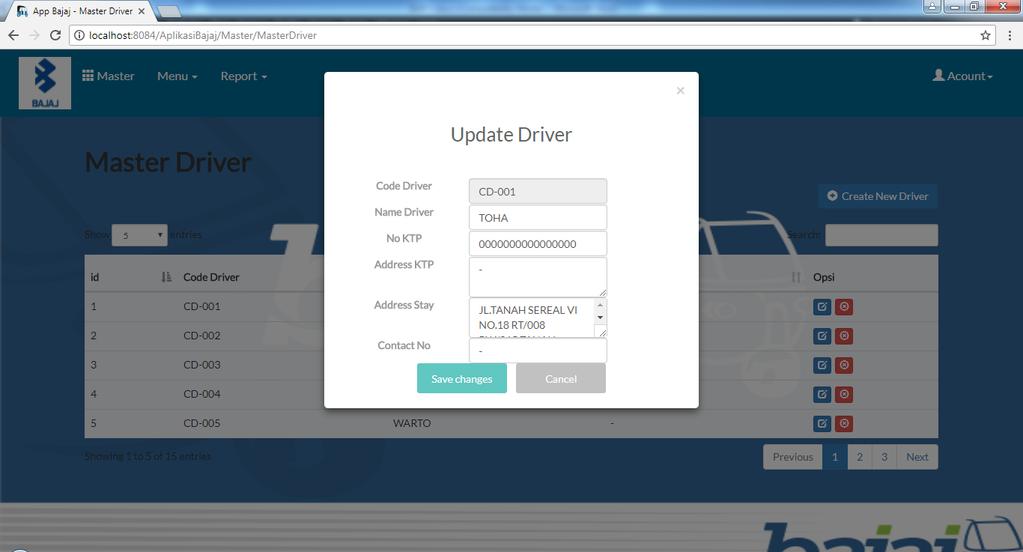 Picture 8 : Master Driver Page(Form Input) Picture 9 : Master Driver Page(Form Update)