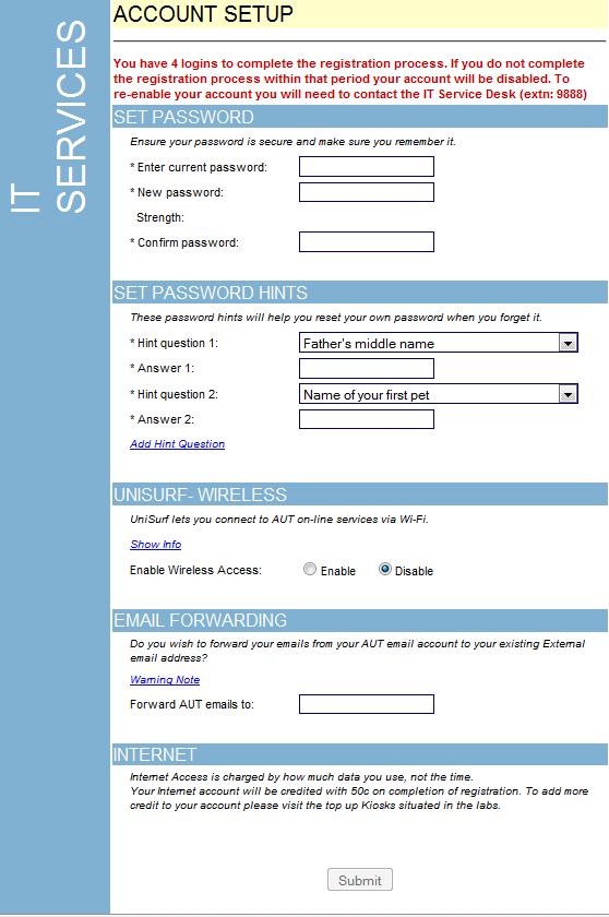 If you wish to forward your AUT email to a personal address, enter the address here. 7.