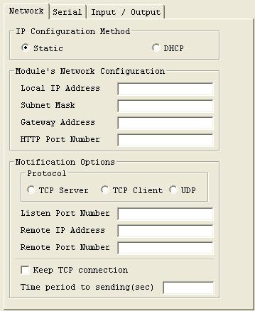 14 Figure 9. Network Tab of the Configuration Tool - IP Configuration Method: You can select STATIC or DHCP.