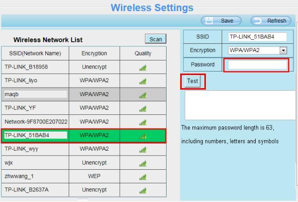 Step 2: Click the SSID (name of your router) in the list, the corresponding information related to your network, such as the name and the encryption, will be filled into the relevant fields
