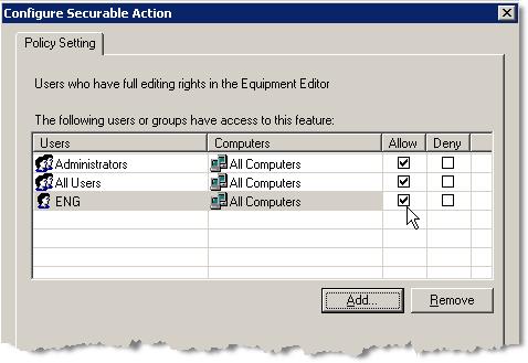 Chapter 3 The eprocedure Server 7. Select OK. The Configure Securable Action dialog box is updated, showing ENG in the list of Users with the Allow check box selected. 8.