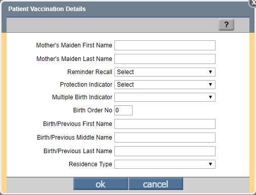Vaccinations (Patient Register) New/additional fields added for required data, including Multiple Birth Indicator, Birth Order No (if