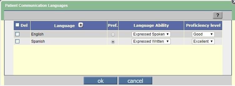 Patient Preferred Language hyperlink replaces the former Preferred Language search icon The Patient Communication Languages popup