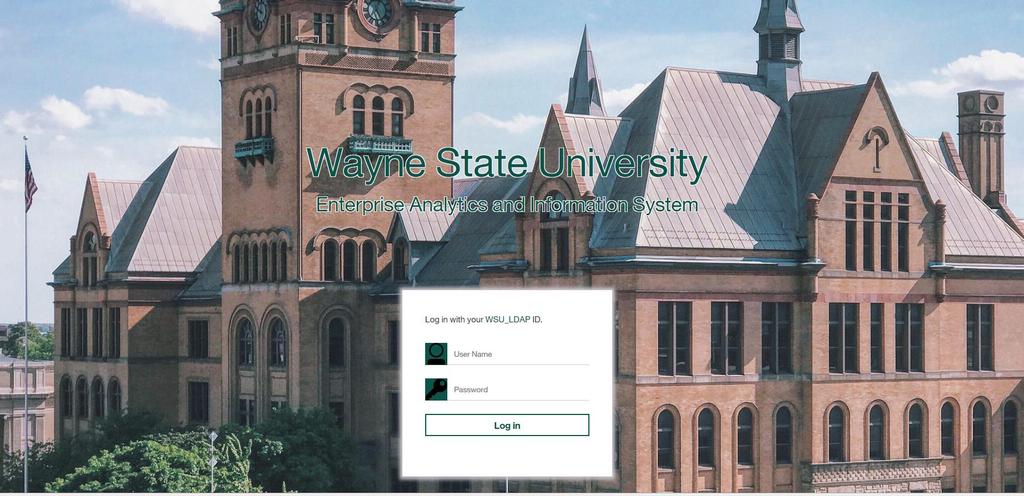 The Wayne State University Cognos logon page will display.