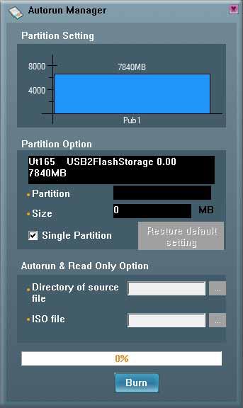 Check Single Partition option & Click Restore default setting Click Burn.