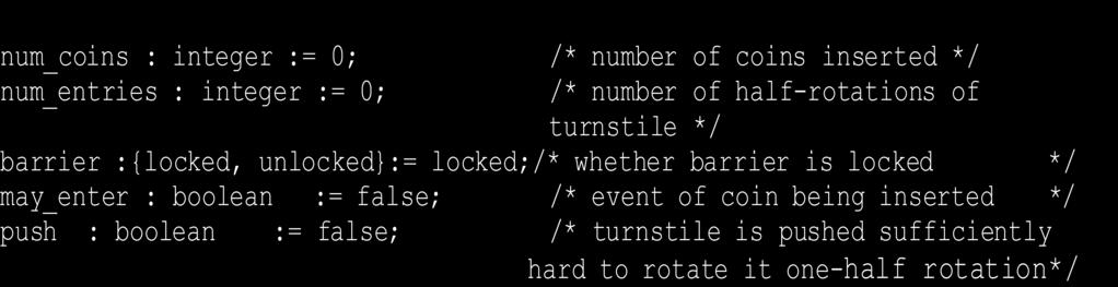 Logic (continued) Consider the following variables of turnstile problem, with their initial value The first-order logic