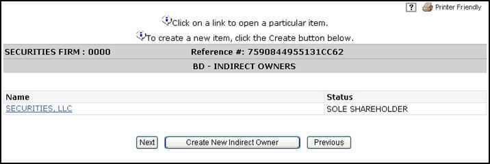 Creating Schedule B Access Schedule B during a BD Amendment filing, Access Schedule B for a Pending BD Amendment filing, Click Indirect Owners from the Navigation Bar.