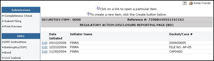 NOTE: The new Navigation Bar provides access to the various types of DRPs Click Regulatory Action from the Navigation Bar.