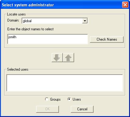 Designating the System Administrator from the Domain Since there is no System Administrator selected yet, log back in and select a domain name