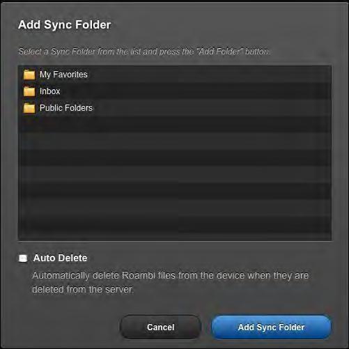 Configuring Auto-synchronization An Add Sync Folder window opens. 6.
