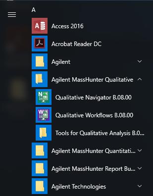 Accessed from Start Menu or the Agilent MassHunter Workstation desktop