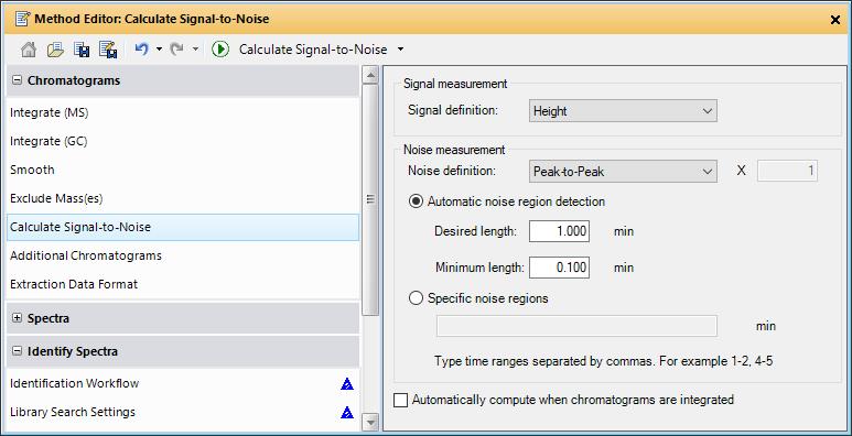 Calculate Signal-to-Noise Specific Noise Regions User defined specific noise regions.