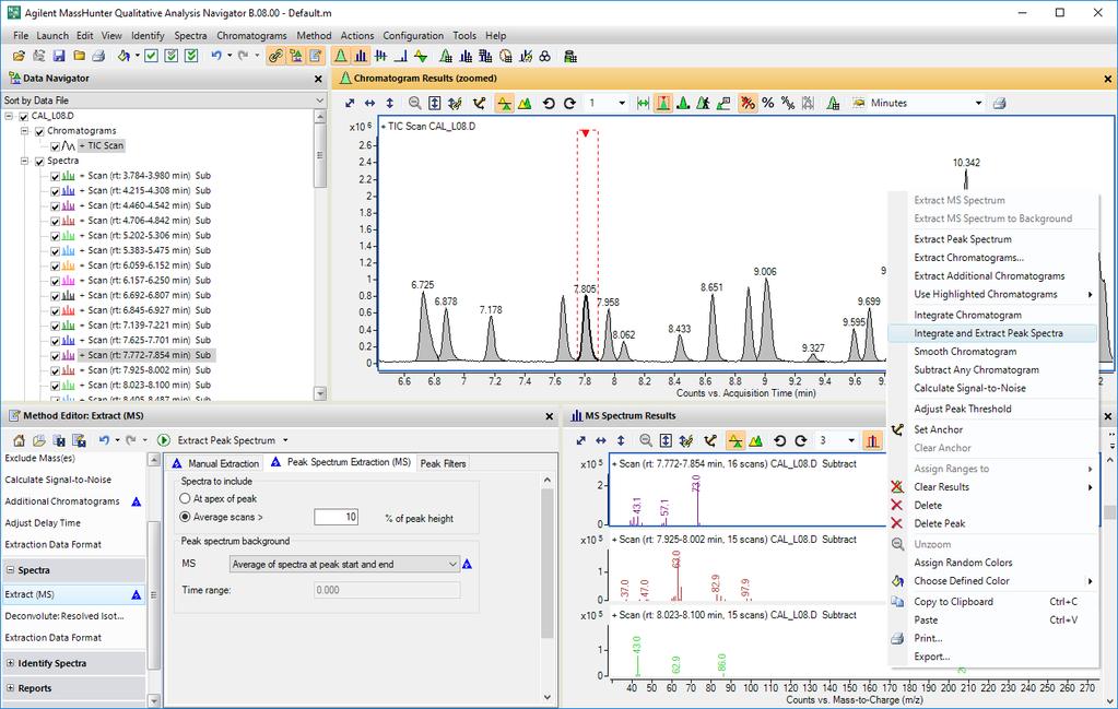 Extract Peak Spectra Automatically Spectra Results from each Integrated Peak