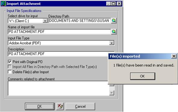 A confirming File(s) imported dialog message will be displayed to verify if the attachment process has been completed successfully.