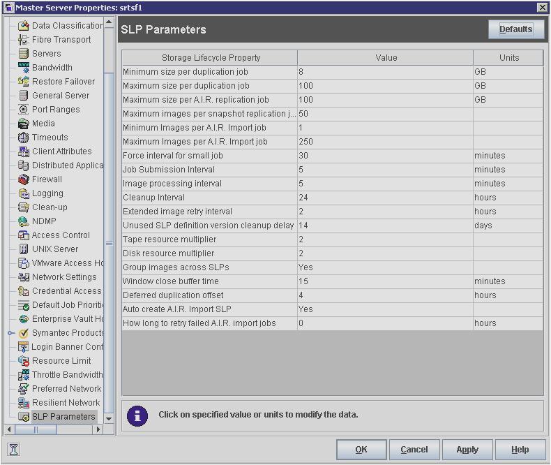 Example Diagram : AIR SLP Parameters SLP Parameters properties in the NetBackup Administration Console