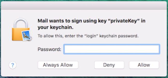 Note: If [Always Allow] is selected, the keychain access prompt will not appear each