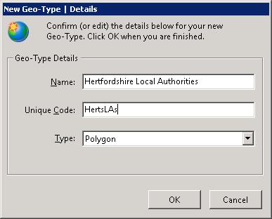 InstantAtlas Server NeSS Data Transfer Tool Page 13 Figure 9 New Geo-Type Details When creating a new Geo-Type this is shown in the destination IAS panel as a