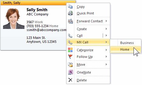 5. Alternatively, right-click on the contact being called. 6. From the dropdown menu, select MX Call. 7. From the second dropdown menu, select the phone number being called. 6.2 Calling from the Dial Window 1.