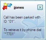 2. A parked call pop-up window opens revealing the retrieval number of the parked call. 3. The agent s Presence status changes to Available. 4.
