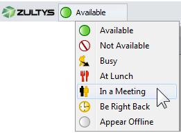 To change Presence, in the Zultys Outlook Communicator s Control Pane, click on