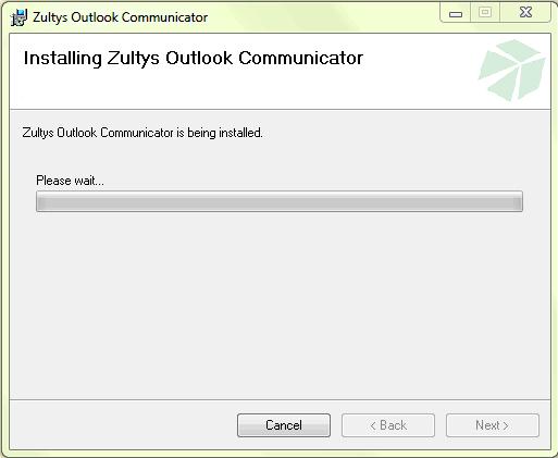 9. The installer will install the Zultys Outlook Communicator