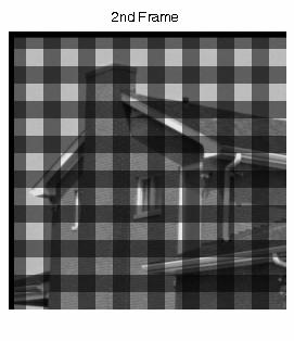 In the fourth simulation, the intensities in the second image are rapidl reduced to half within vertical and horizontal stripes while the intensities in the intersections of these stripes are reduced