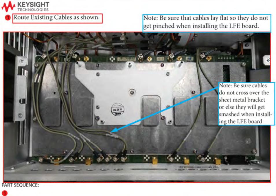 Step 15. Connect and Route New LFE Cables (8120-5014 (x2) and 8120-5017 (x3)) to the on the IF Multiplexer (IF MUX) Board 1. Route existing cables as shown to avoid pinching (item ➀).