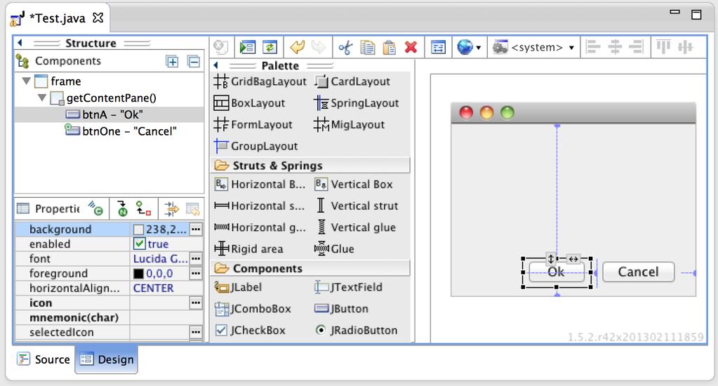 Struts and Springs in GUI Design Tools Very common, especially in Interactive GUI design tools Can be more
