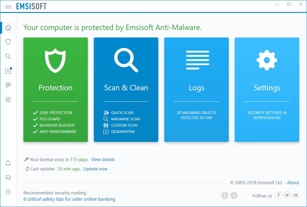 Emsisoft Anti-Malware Summary Emsisoft Anti-Malware is a paid-for antivirus program. We liked its clean, modern design, which would work well on a touchscreen device.