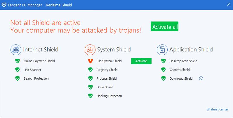 Security alerts If real-time protection is disabled, an alert is shown in the separate Active Defense/Realtime