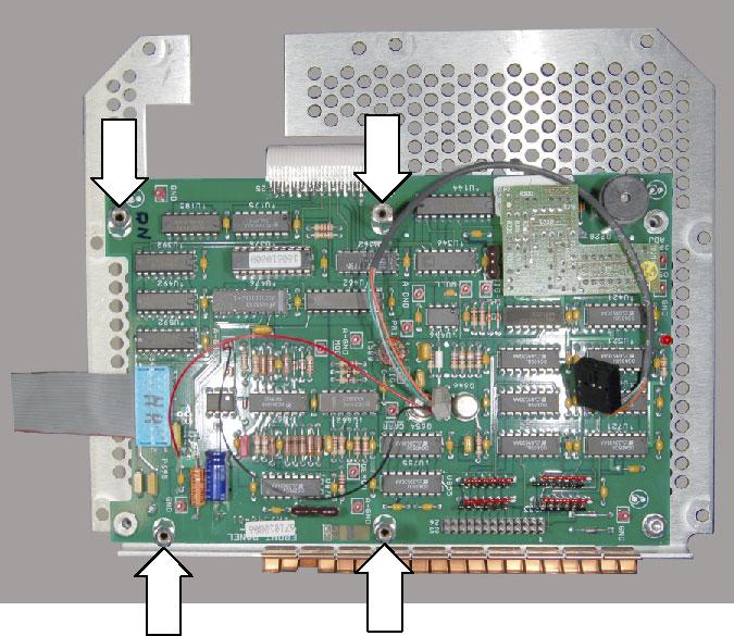 a. Remove four screws from the Keypad board, (see Figure 9) and install the four spacer posts (Tektronix part number 129-1602-xx) into the holes.