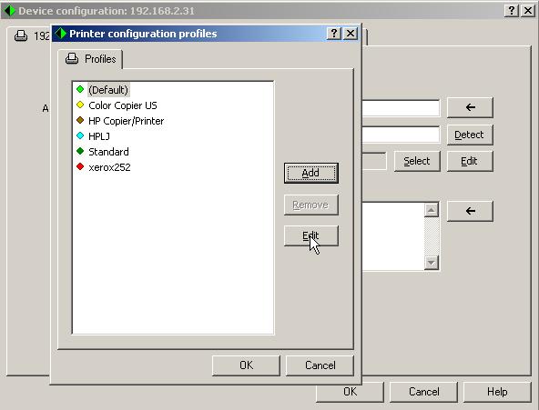 prices to copy/scan/fax jobs. Click the Select button on the first tab of the Device Configuration window.