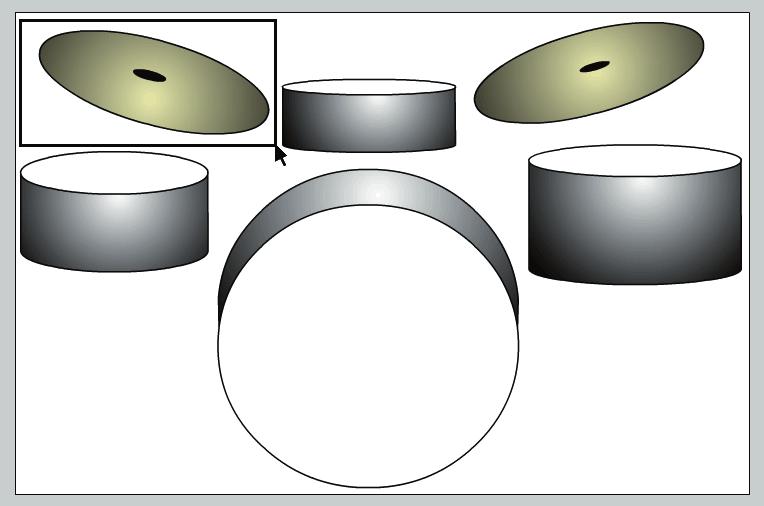 Step 5. Click the Paint Bucket in the toolbar to turn off the Fill Transform. Fill the small oval in the center of the cymbals (black) and fill the drum faces (white). H. Delete Frame 1. Step 1.
