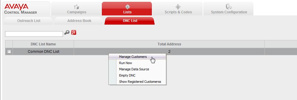 2. On the Outreach List tab, right-click a DNC name and select Manager Customers. 3.