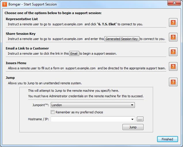 Supporting Users Support Session Start Options For a quick reference of the ways to start a session, click the Start button at the top of your representative console.