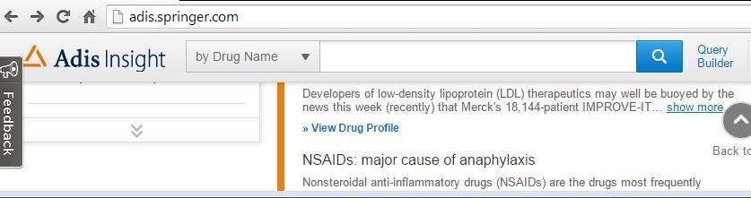 Basic Search From the home page, you can immediately begin searching using the quick search options included in the dropdown menu: Drug Name Indication Mechanism Drug Class Adverse Event All Text
