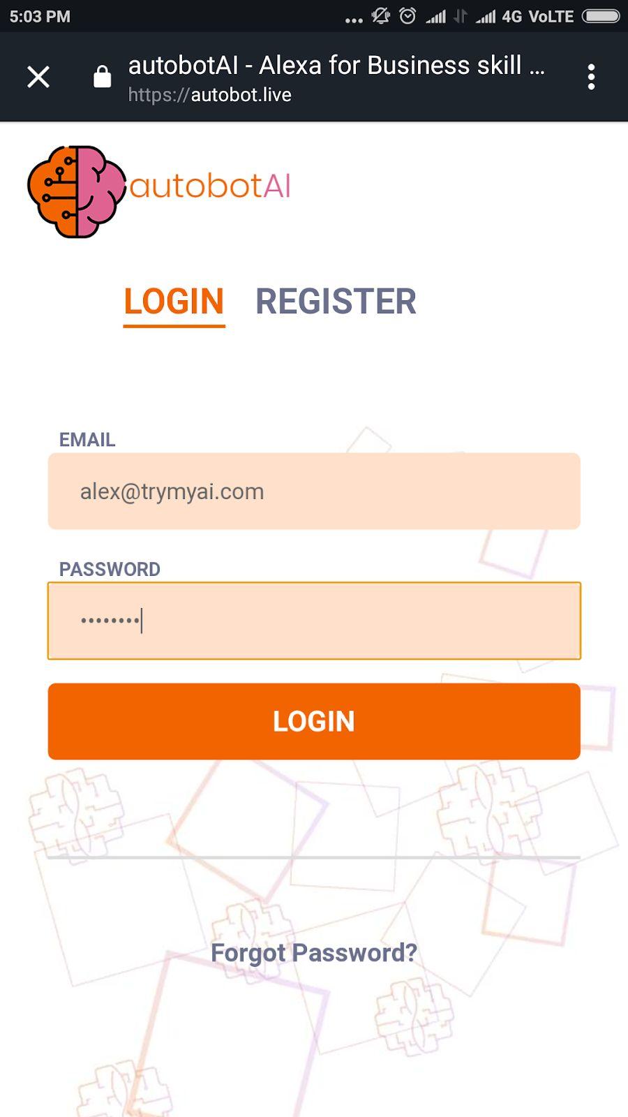 Enter the Login credentials created