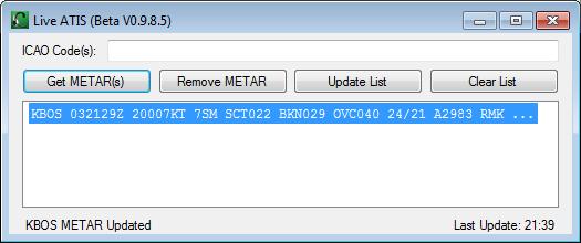 Separate multiple codes with a backslash (i.e. KBOS/KACK/KBDL ). 2. Click the Get METAR(s) button. 2 1 After highlighting a METAR, click the Remove METAR button to remove it from the list.